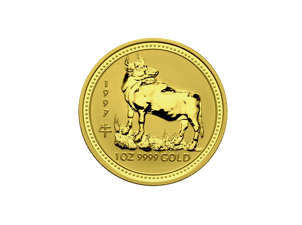 Buy original gold coins Australia 1 oz Lunar I 1997 ox gold coin with Bitcoin!