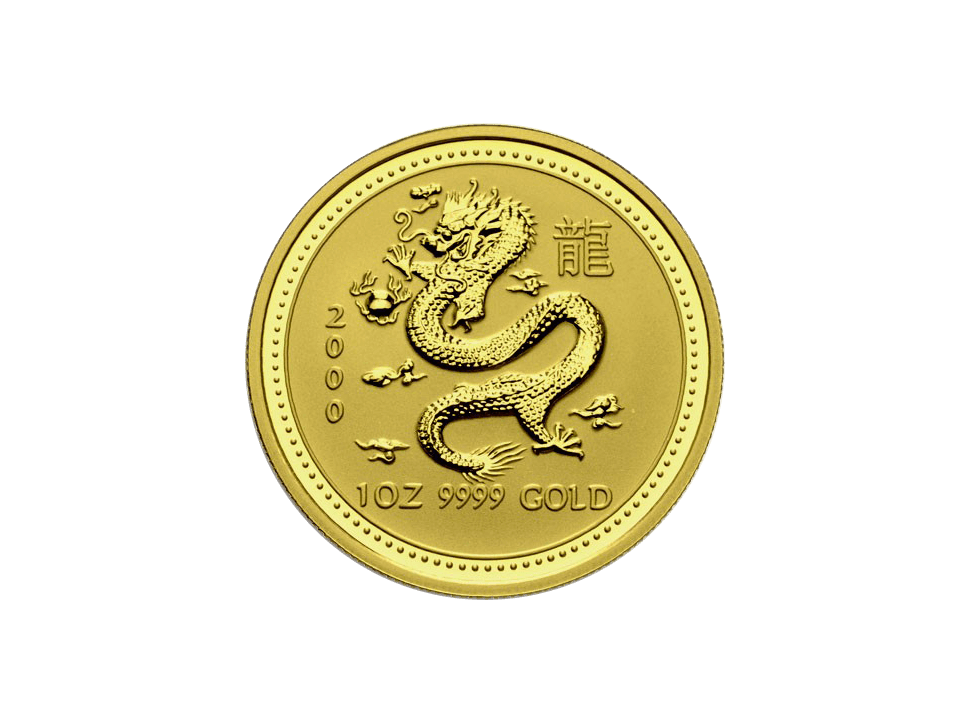 Buy original gold coins Australia 1 oz Lunar I 2000 Dragon Gold Coin with Bitcoin!