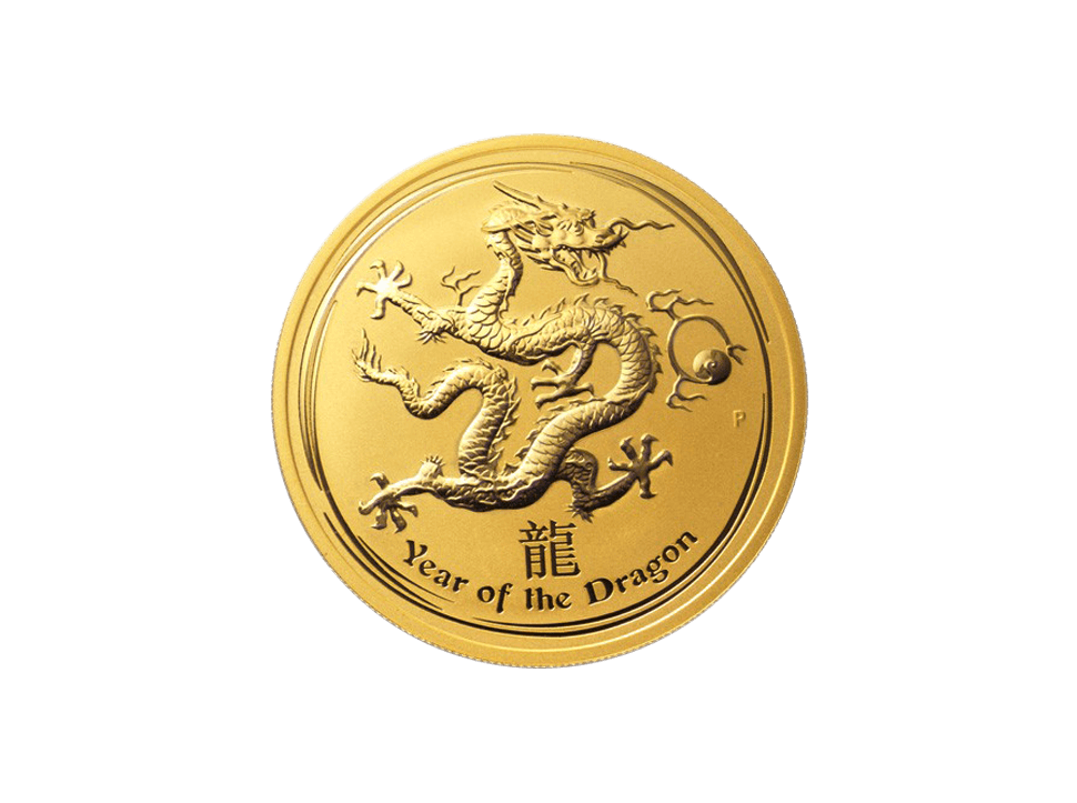 Buy original gold coins Australia 1 oz Lunar II 2012 Dragon Gold Coin with Bitcoin!