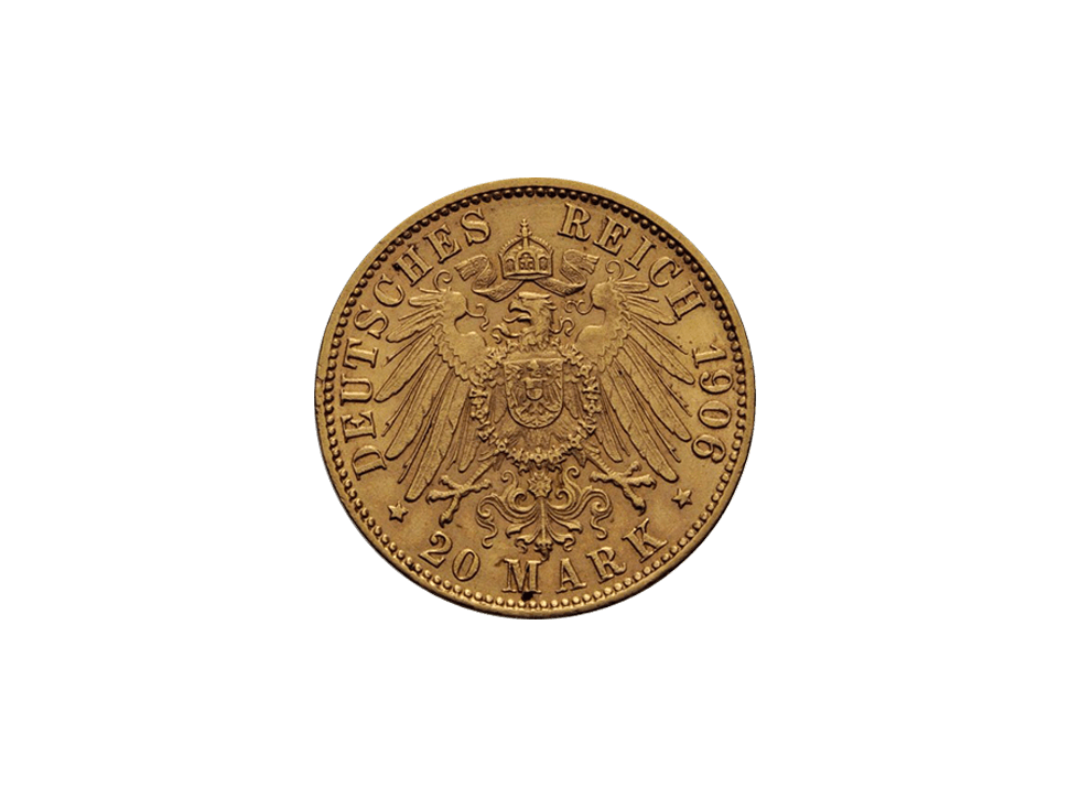 Buy original gold coins Bremen 20 Mark 1906 coat of arms German Empire with Bitcoin!