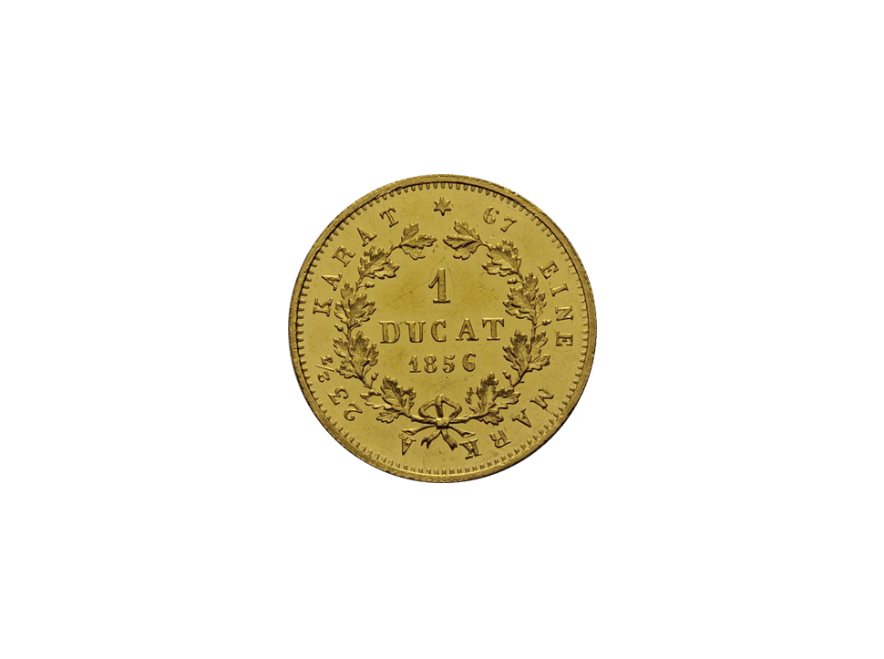 Buy original gold coins City Frankfurt 1 Dukat 1856 with Bitcoin!