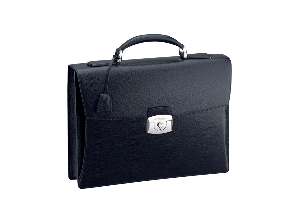 Buy original leather bags S.T. Dupont One Gusset Briefcase Line D Contraste Leather Black 181301 with Bitcoin!