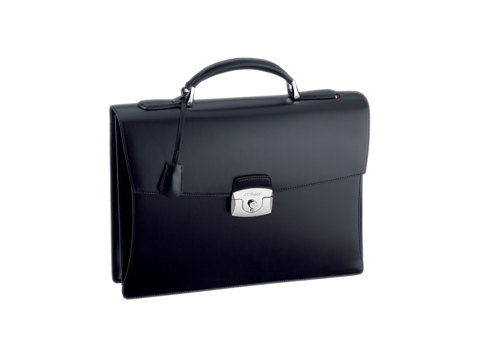 Buy original leather bags S.T. Dupont One Gusset Briefcase Line D Leather Black 181001 with Bitcoin!