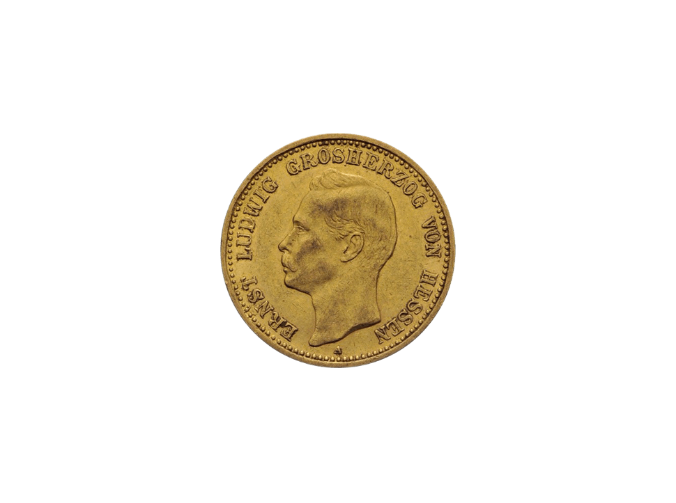 Buy original gold coins Grand Duchy of Hesse, Ernst Ludwig (1892-1918) 10 Mark with Bitcoin!