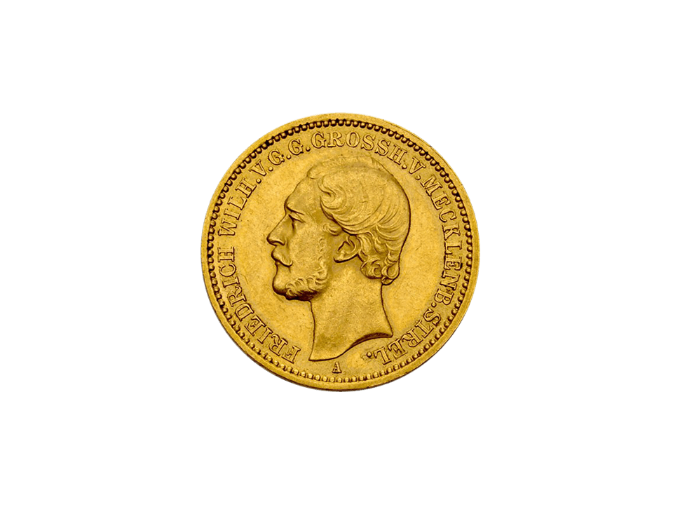 Buy original gold coins Mecklenburg-Strelitz 20 Mark 1874 Friedrich Wilhelm Empire with Bitcoin!