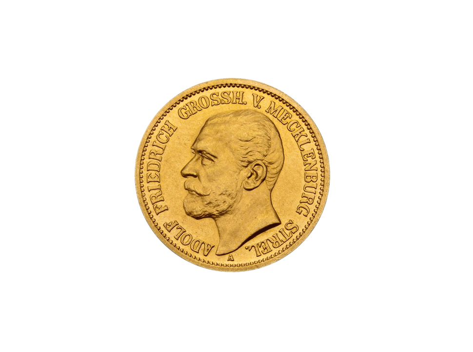 Buy original gold coins Mecklenburg-Strelitz 20 Mark 1905 Adolf Friedrich V German Empire with Bitcoin!