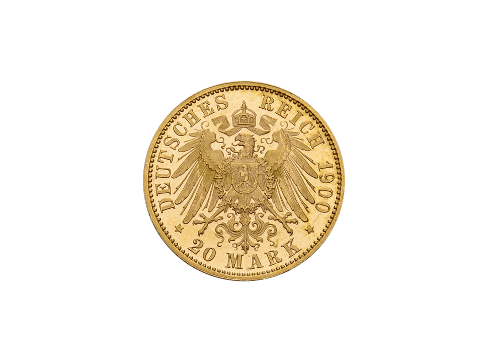 Buy original gold coins Saxony-Meiningen 20 Mark 1900 + 1905 Georg II Empire with Bitcoin!