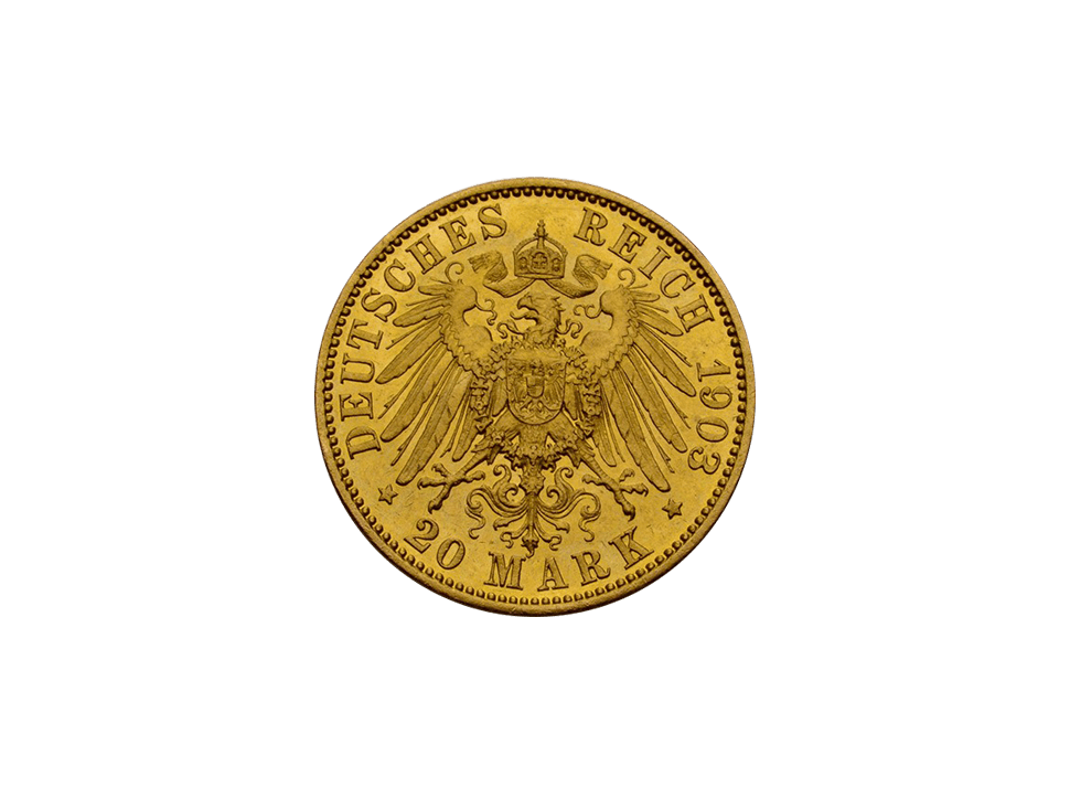 Buy original gold coins Waldeck and Pyrmont 20 Mark 1903 Friedrich Empire Gold with Bitcoin!