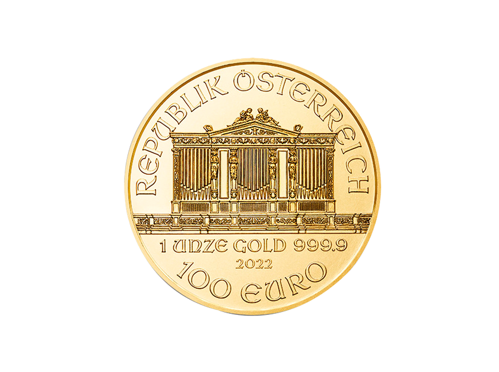 Buy original gold coins Austria 1 oz Vienna Philharmonic 2022 Gold with Bitcoin!