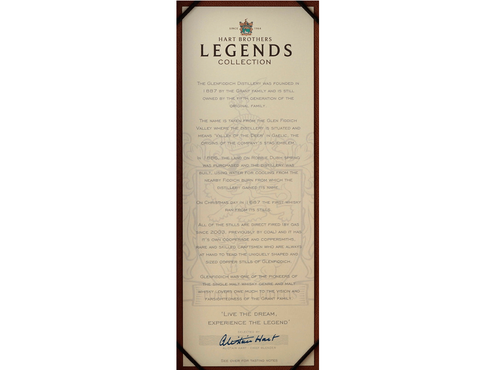 Buy original Whiskey Glenfiddich 50 Years Hart Brothers The Legends  with Bitcoin!