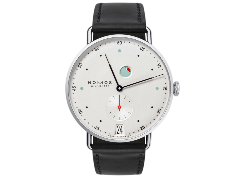 Buy original Nomos Glashuette Metro date power reserve 1101 with Bitcoin!